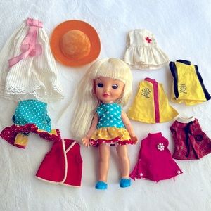 Vintage 1969 Remco Heidi Pocketdoll and lot of doll clothes & Hat Jan